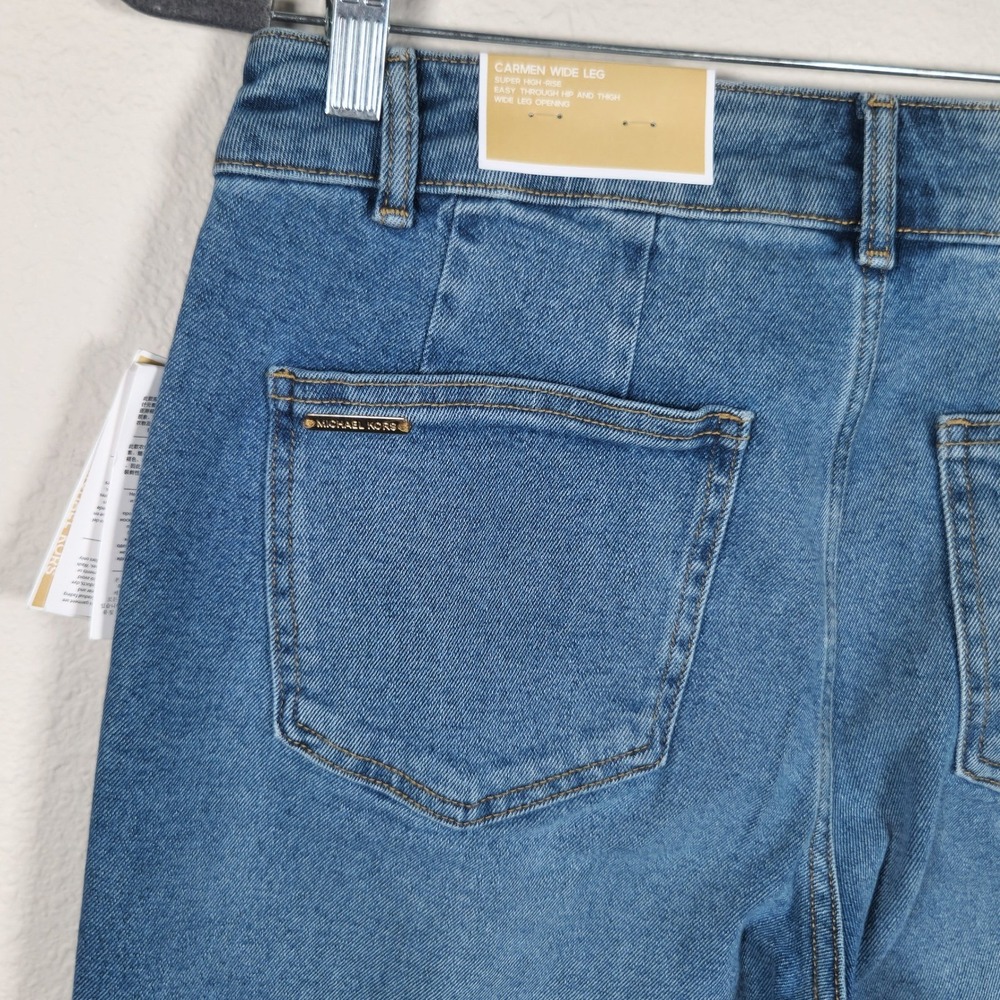 MICHAEL KORS Carmen Wide Leg Pintuck Jeans Super High Rise Medium Wash Size 6 - Picture 3 of 9